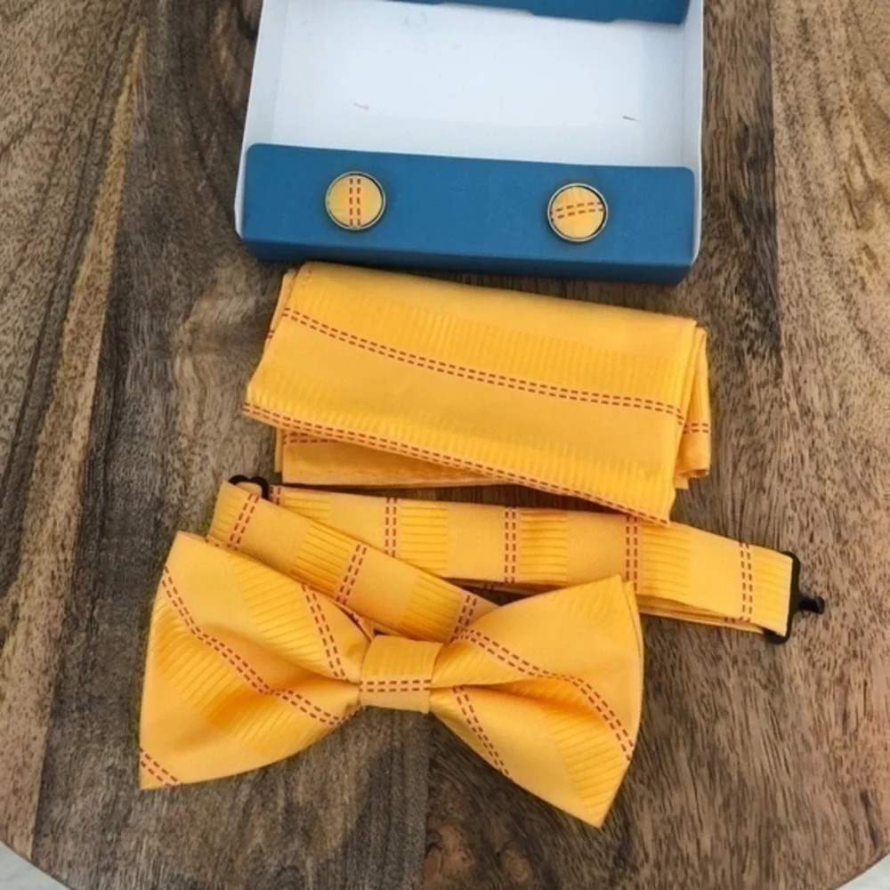NEW‎ Epoint Yellow Stripe Bow Tie Cufflinks Set